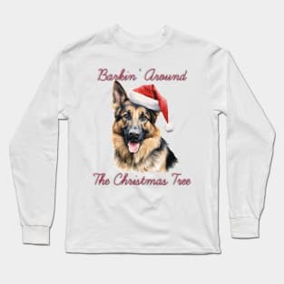 Christmas German Shepherd Dog in Santa Hat Long Sleeve T-Shirt